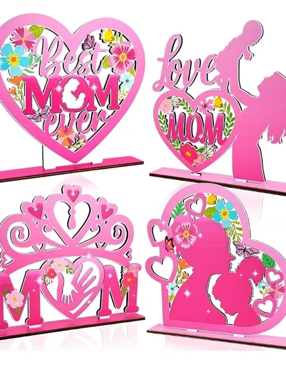 Pink Mom Decorative Heart Tabletop Plaques - Best Mom Ever (6× avail.)